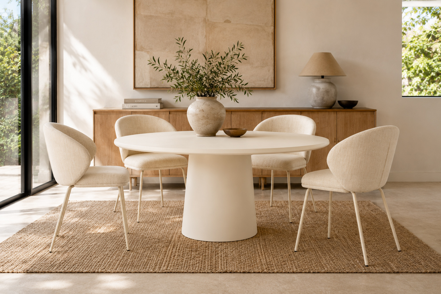 Anders Dining Chair - Natural Upholstery with White Legs - Image 2
