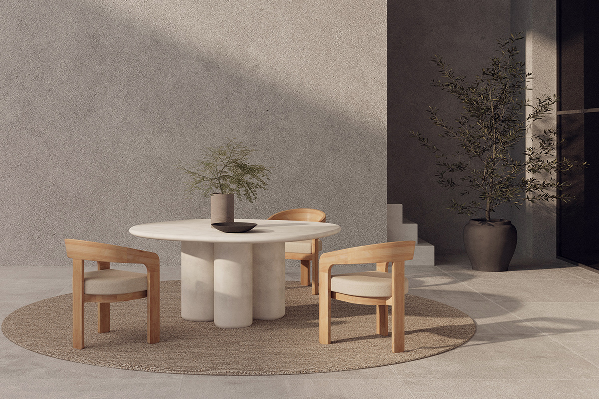 Yori Outdoor Organic Round Dining Table - Off White - Image 2