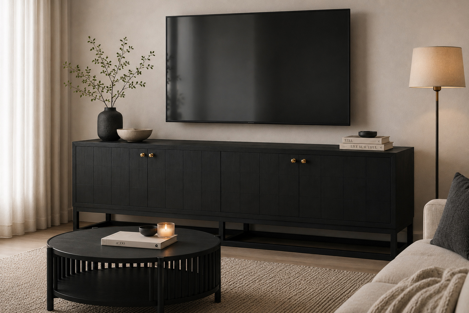 Lisette Entertainment Unit 4 Door- Black - Image 2