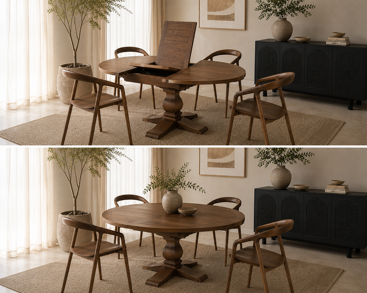 Ascot Round Extension Dining Table - 150/200cm - Brushed Brown Nut - Image 2