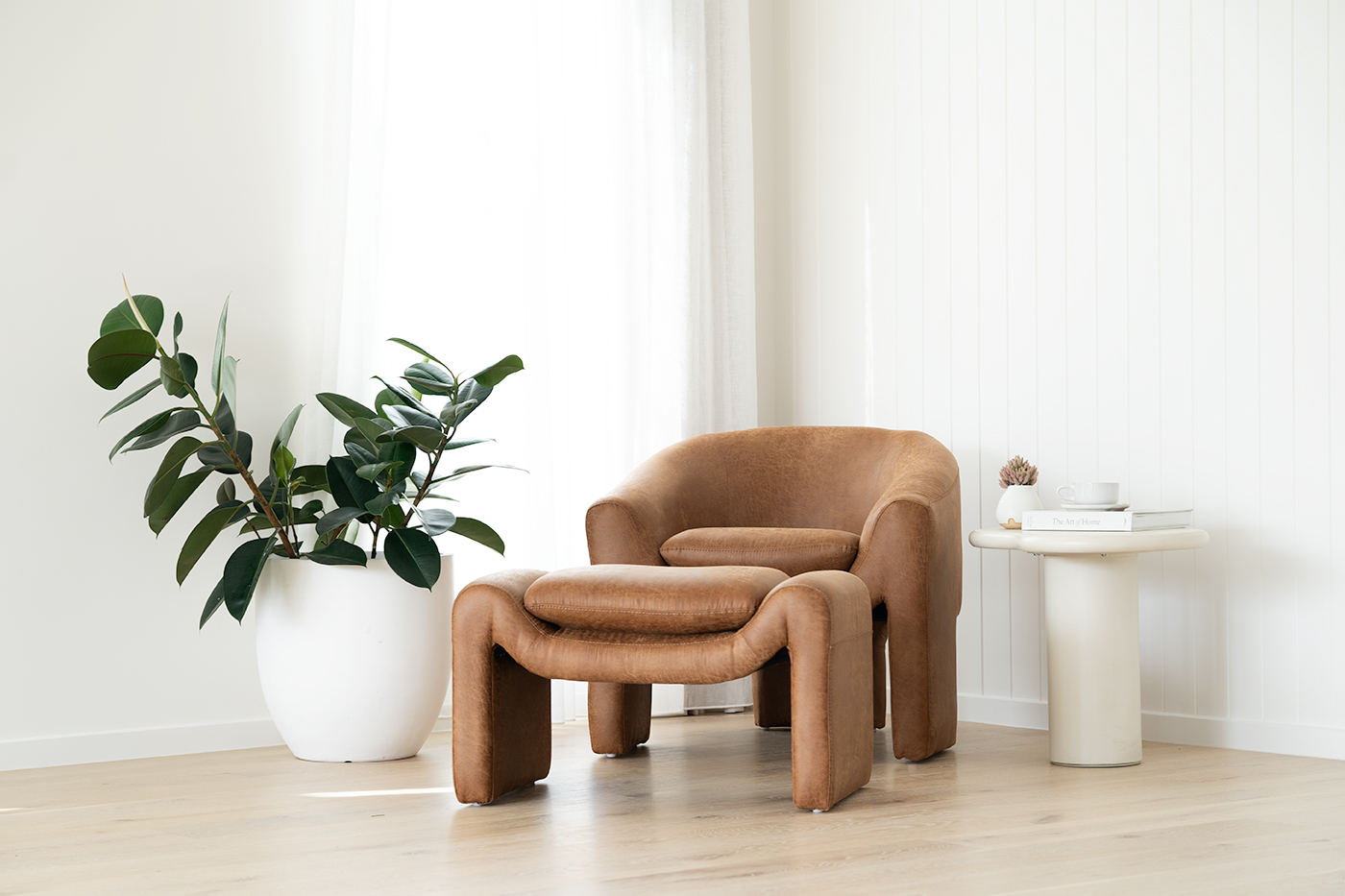 Freja Cognac Leather Armchair and Ottoman Father’s Day gift idea